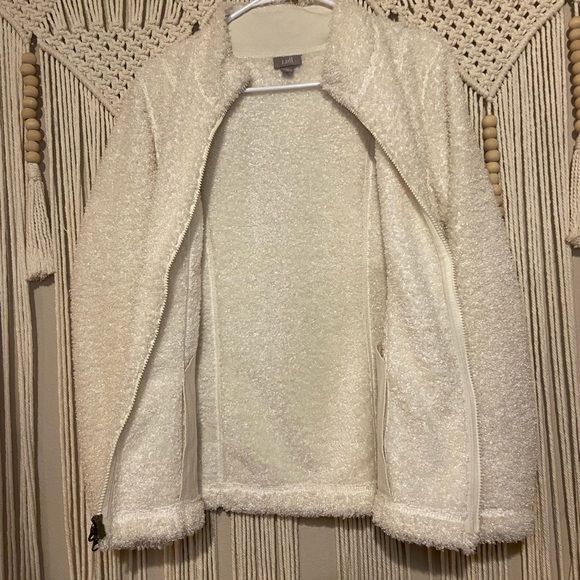 J.Jill off white Two way zip Faux Curly fur sherpa Jacket womens size Medium - Picture 12 of 12